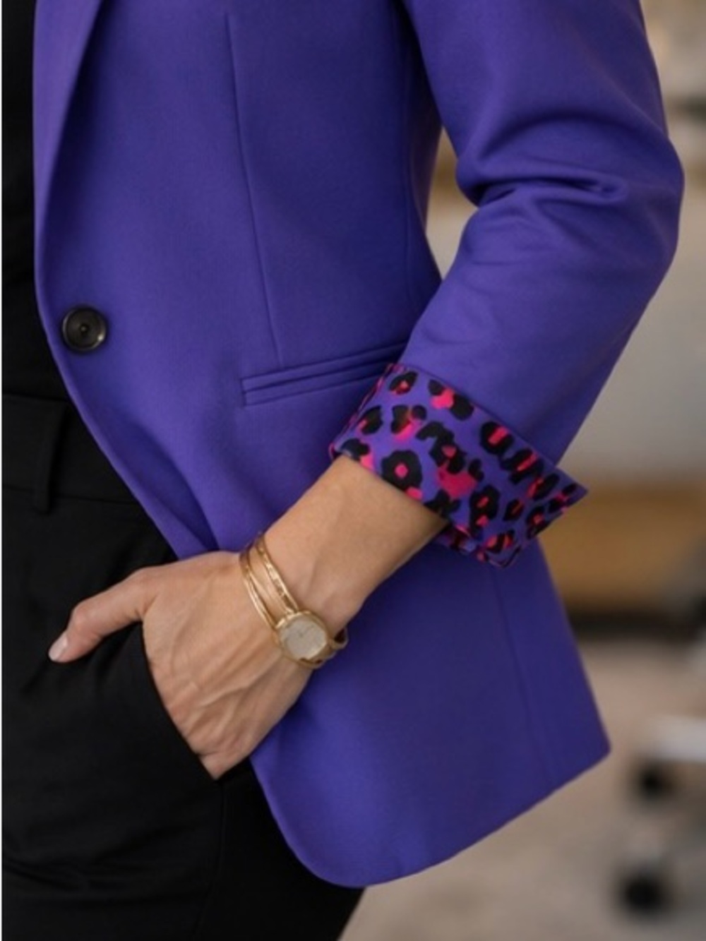 ONE OF A KIND - BNWOT IMAN purple Blazer with Pink and Black Leopard Trim